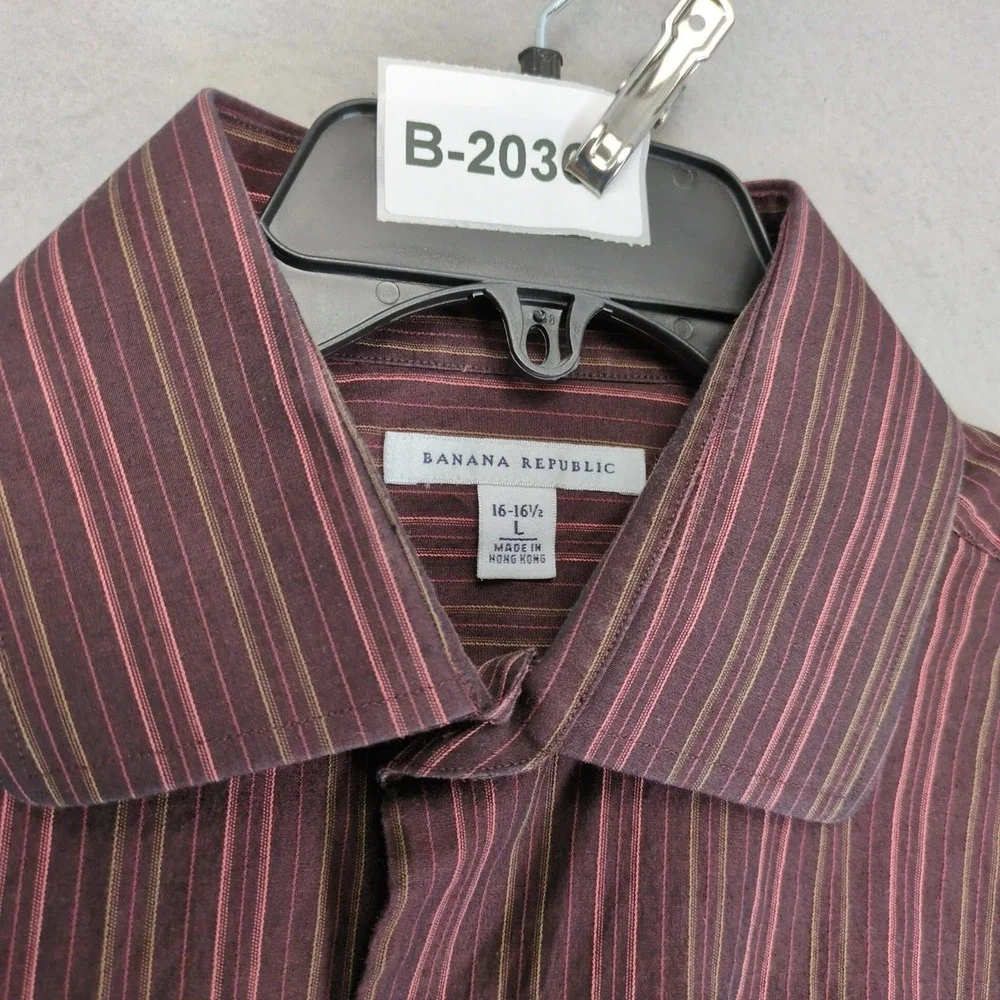 Vintage Y2K Banana Republic Brown Striped Dress Shirt Mens L French Cuff 16-16.5